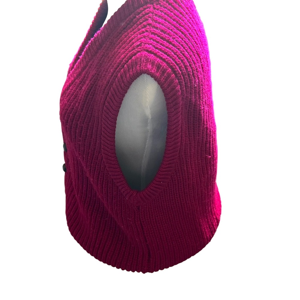Vintage Benetton Magenta Burgundy Ribbed Knit Cardigan Vest Made in Italy V-Neck - Picture 2 of 6